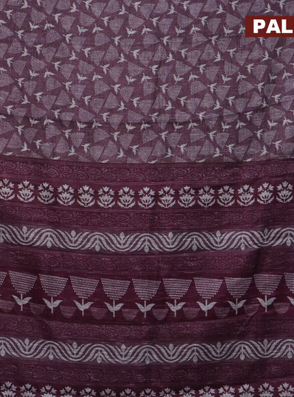 Jute cotton saree purple shade with allover prints and printed border