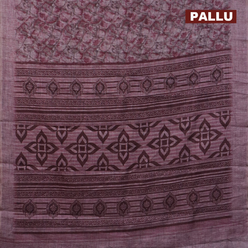 Jute cotton saree pastel maroon shade and brown with allover floral prints and simple border