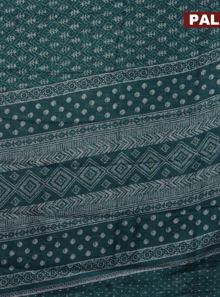 Jute cotton saree peacock green with allover ikat prints and printed border