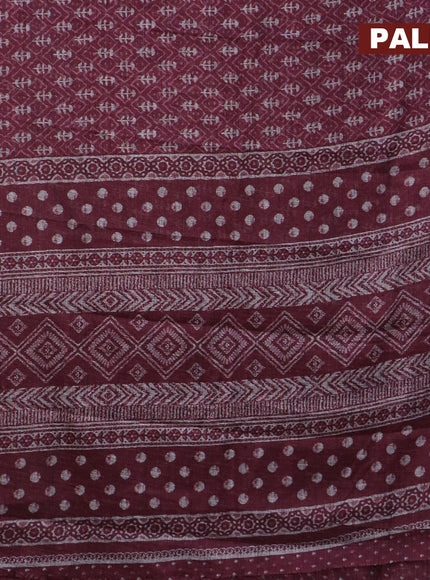 Jute cotton saree magenta pink with allover ikat prints and printed border