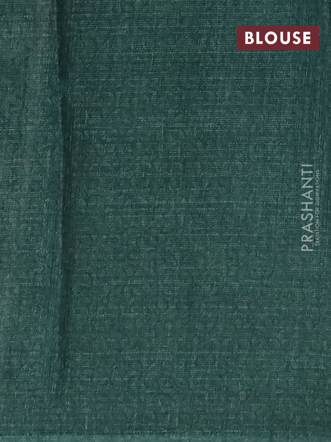 Jute cotton saree dark green with allover prints and printed border