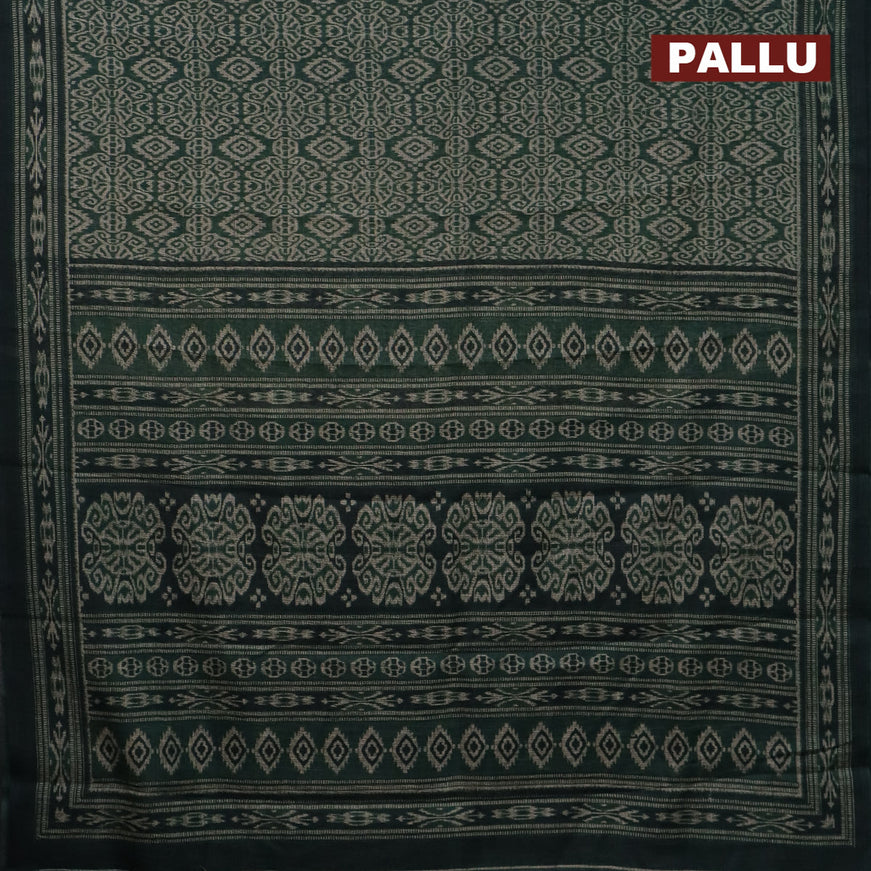 Jute cotton saree green with allover ikat prints and printed border