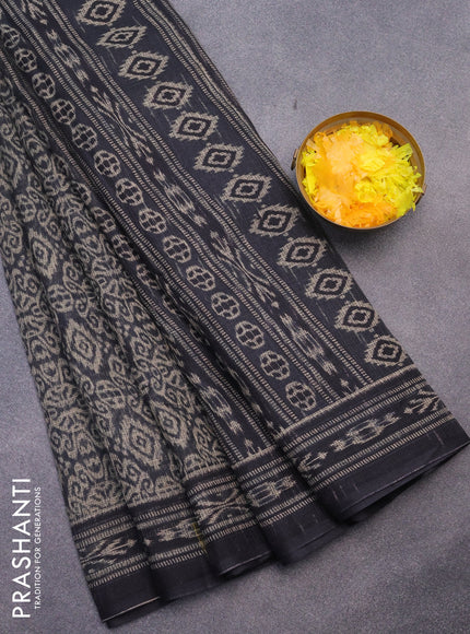 Jute cotton saree black with allover ikat prints and printed border