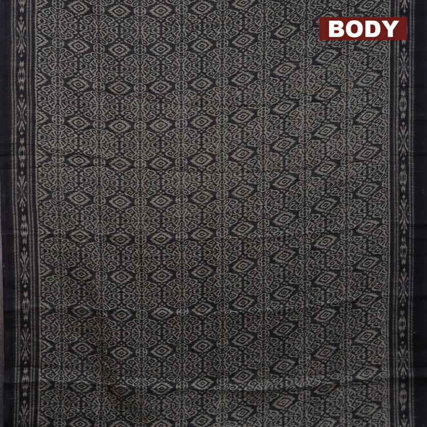 Jute cotton saree black with allover ikat prints and printed border