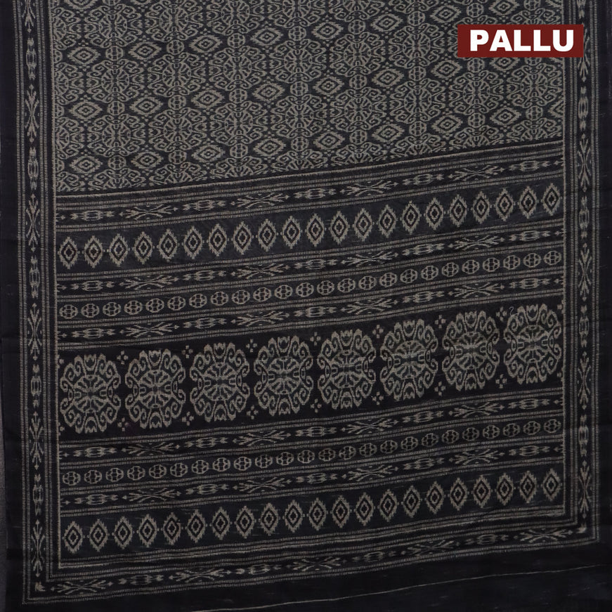 Jute cotton saree black with allover ikat prints and printed border