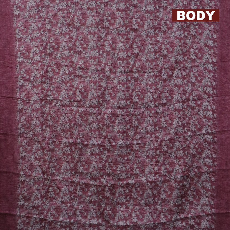 Jute cotton saree maroon shade with allover prints and printed border