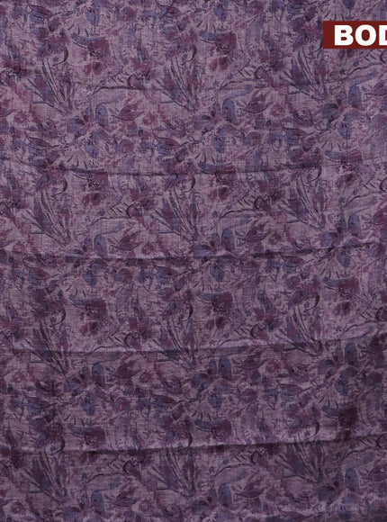 Jute cotton saree mild purple shade with allover floral prints and simple border