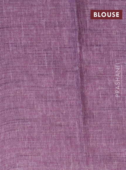 Jute cotton saree mild purple shade with allover floral prints and simple border