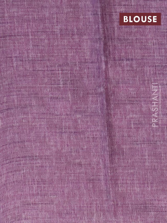 Jute cotton saree mild purple shade with allover floral prints and simple border