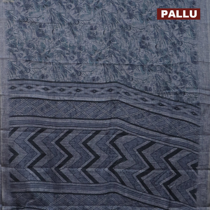 Jute cotton saree grey with allover floral prints and simple border