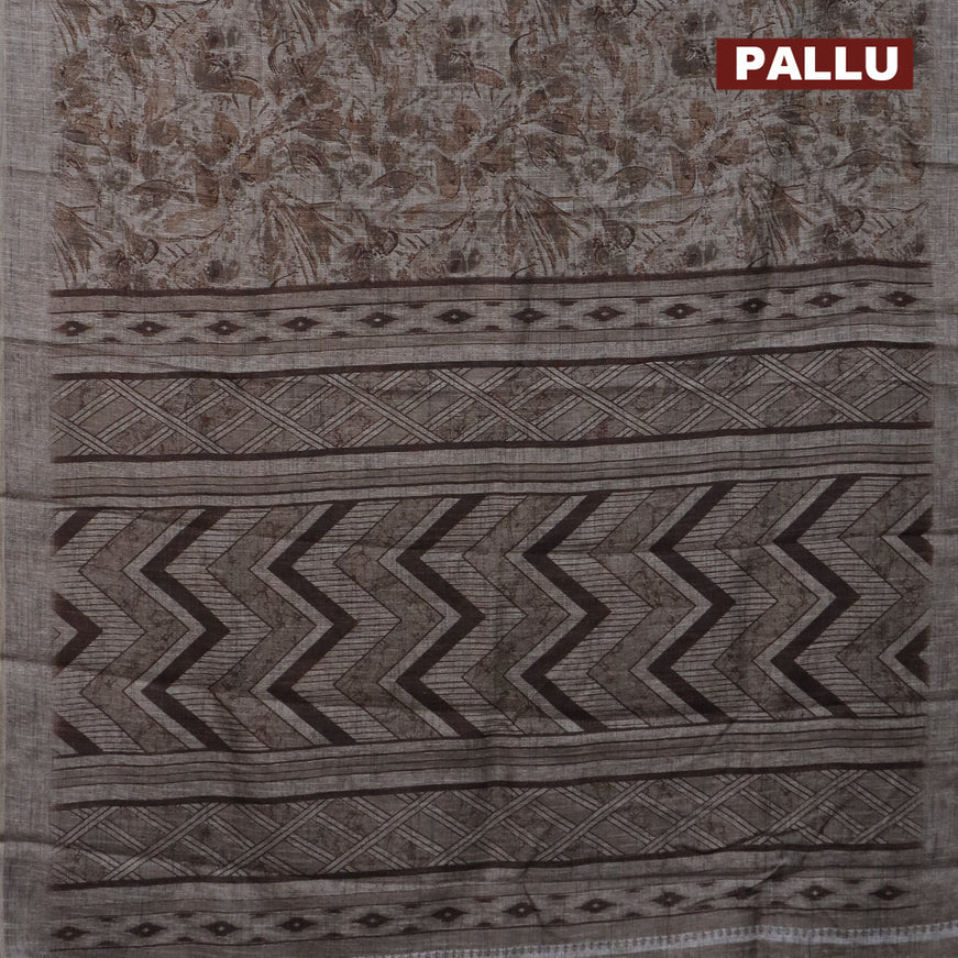 Jute cotton saree grey shade with allover floral prints and simple border