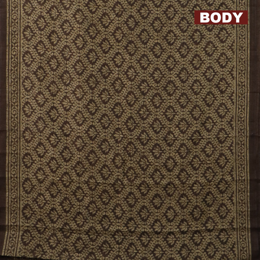 Jute cotton saree brown with allover prints and printed border