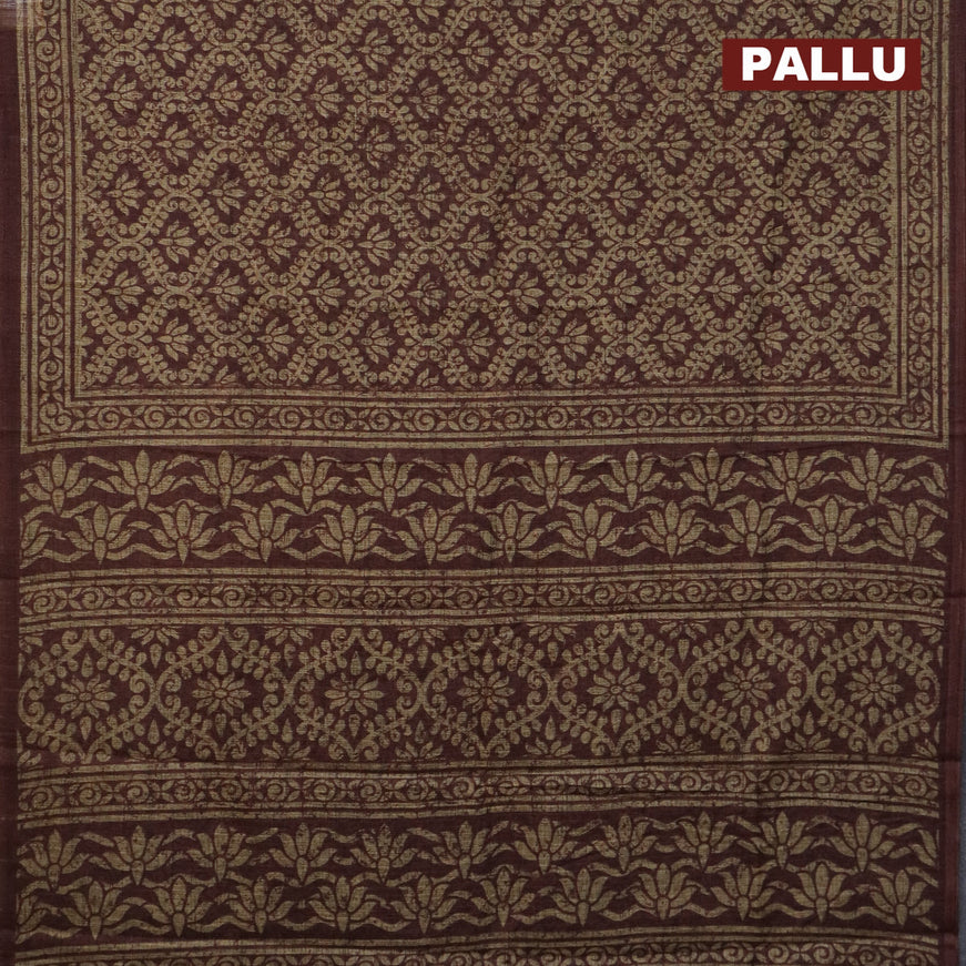 Jute cotton saree brown with allover prints and printed border