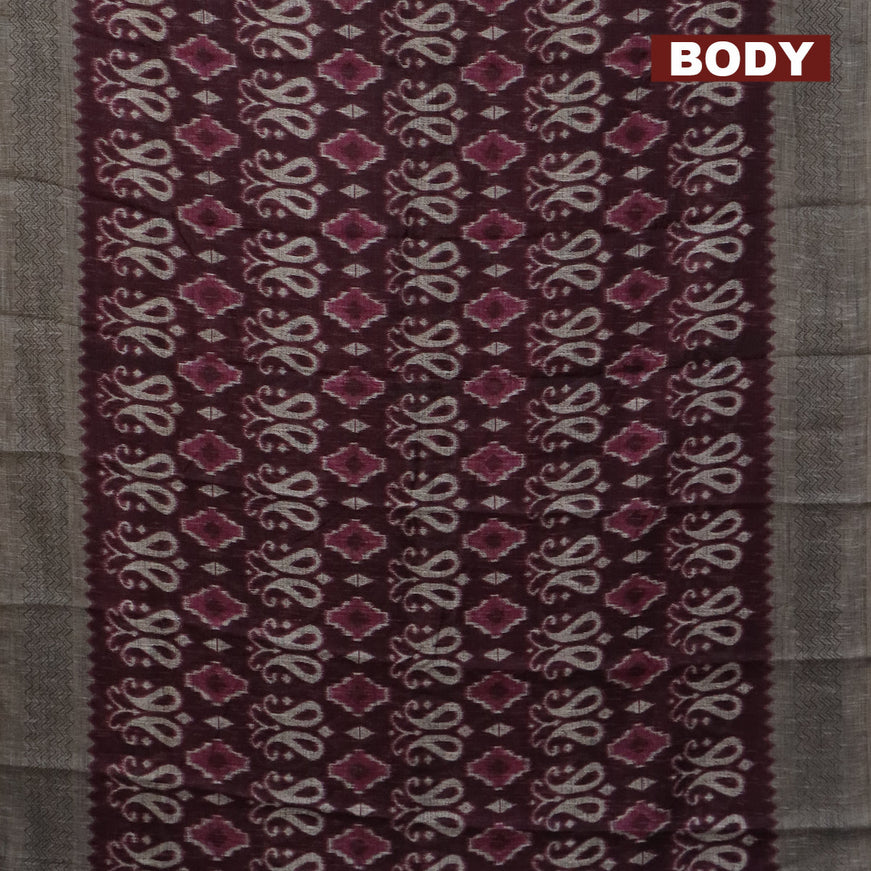 Jute cotton saree wine shade and grey with butta prints and printed border