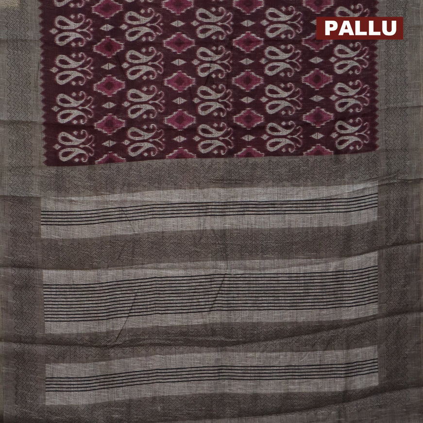 Jute cotton saree wine shade and grey with butta prints and printed border