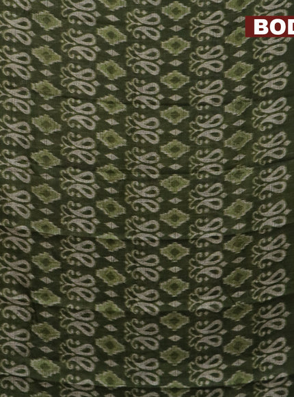 Jute cotton saree sap green and grey with butta prints and printed border