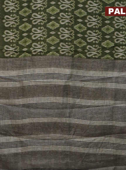 Jute cotton saree sap green and grey with butta prints and printed border