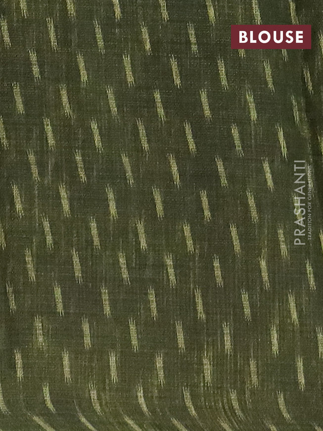 Jute cotton saree sap green and grey with butta prints and printed border