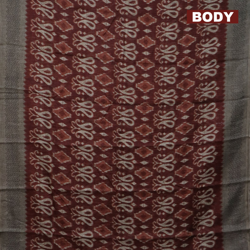 Jute cotton saree rust shade and grey with butta prints and printed border