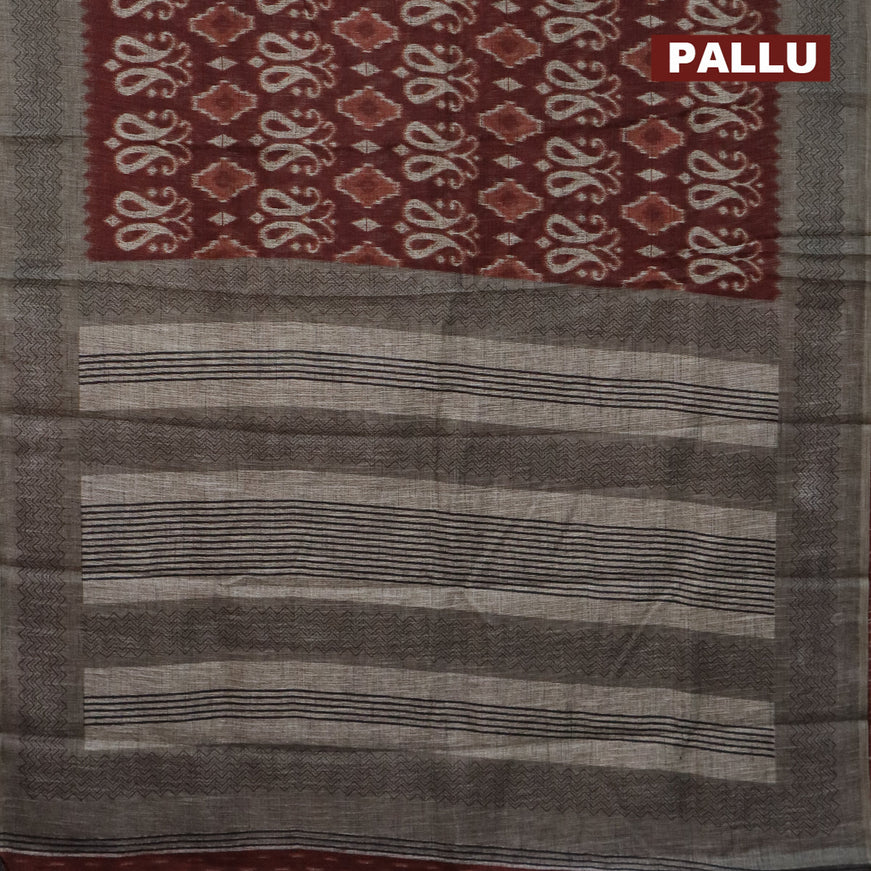 Jute cotton saree rust shade and grey with butta prints and printed border