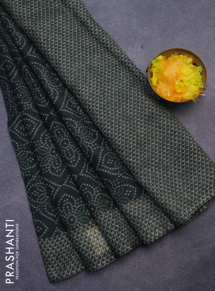 Jute cotton saree green with allover bandhani prints and printed border