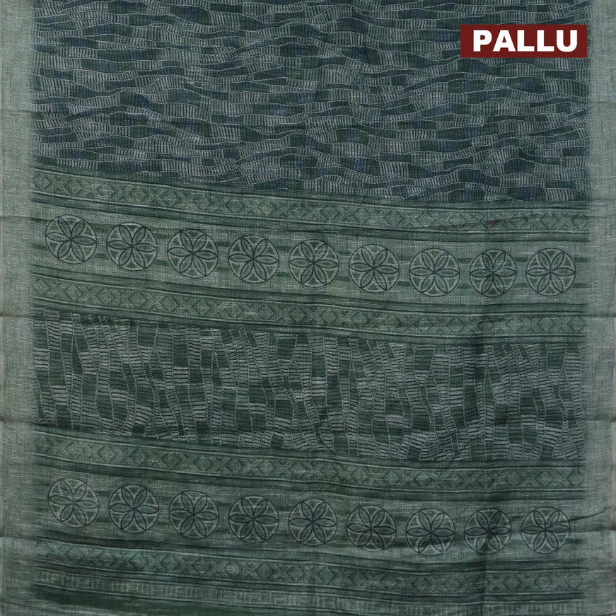 Jute cotton saree sap green with allover prints and simple border