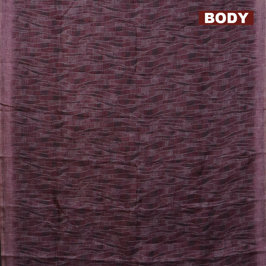 Jute cotton saree wine shade with allover prints and simple border