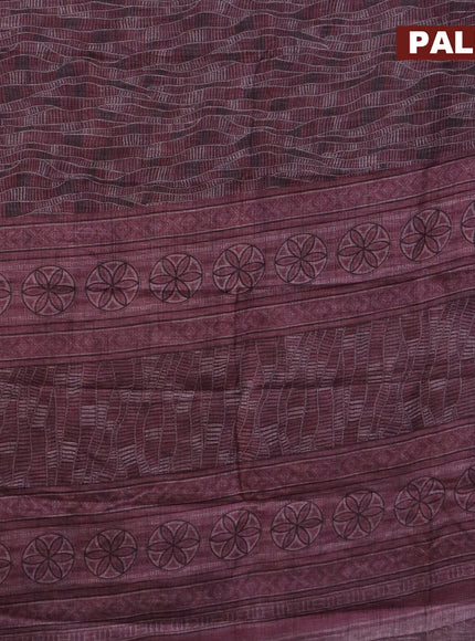 Jute cotton saree wine shade with allover prints and simple border