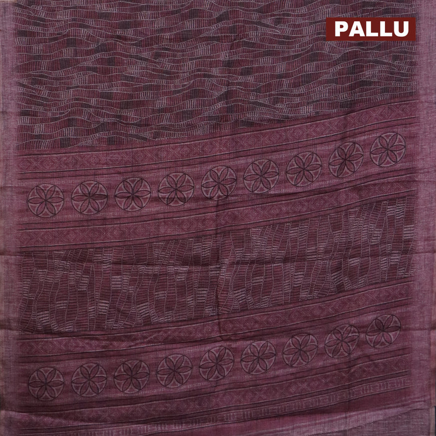 Jute cotton saree wine shade with allover prints and simple border