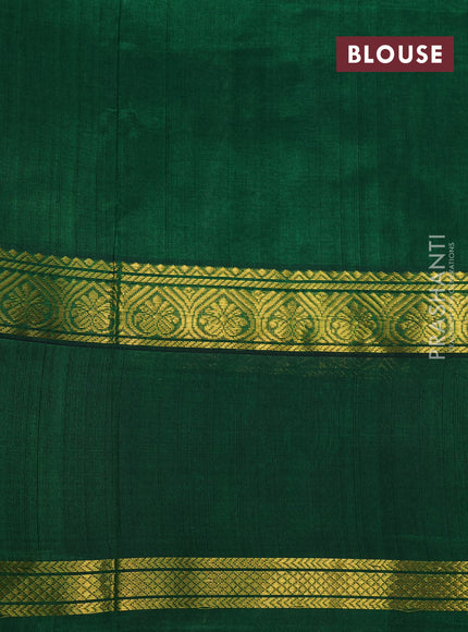 Kuppadam silk cotton saree off white and dark green with plain body and rettapet zari woven border