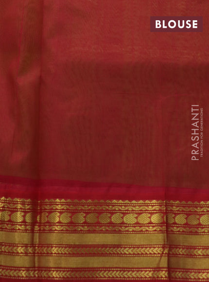 Kuppadam silk cotton saree light green and red with paisley zari woven buttas and rich zari woven border