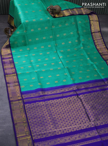 Kuppadam silk cotton saree teal green and blue with annam zari woven buttas and zari woven border