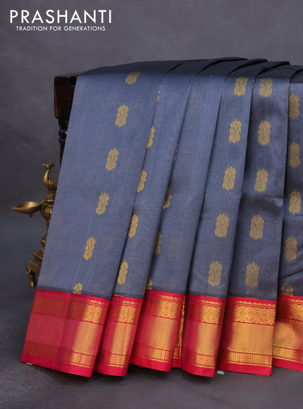 Kuppadam silk cotton saree grey and pink with zari woven buttas and zari woven border