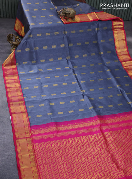 Kuppadam silk cotton saree grey and pink with zari woven buttas and zari woven border