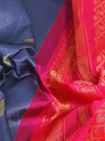 Kuppadam silk cotton saree grey and pink with zari woven buttas and zari woven border