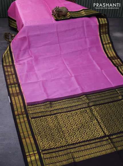 Kuppadam silk cotton saree light pink and deep coffee brown with plain body and zari woven border