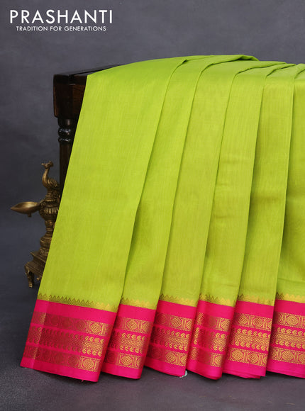 Kuppadam silk cotton saree light green and pink with plain body and zari woven border