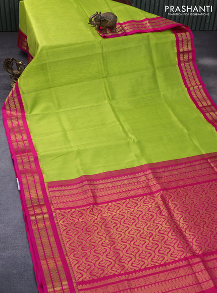 Kuppadam silk cotton saree light green and pink with plain body and zari woven border