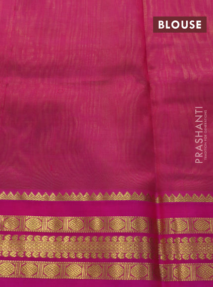 Kuppadam silk cotton saree light green and pink with plain body and zari woven border