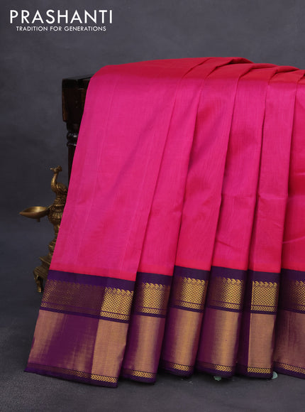 Kuppadam silk cotton saree pink and violet with plain body and zari woven korvai border