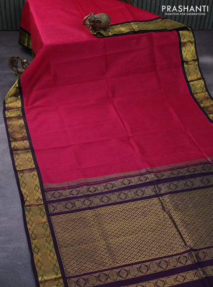 Kuppadam silk cotton saree pink and deep jamun shade with plain body and zari woven korvai border