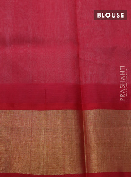 Kuppadam silk cotton saree off white and red with plain body and temple design zari woven border