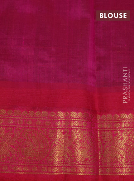 Kuppadam silk cotton saree dark green and pink with allover zari checks & buttas and temple design zari woven border