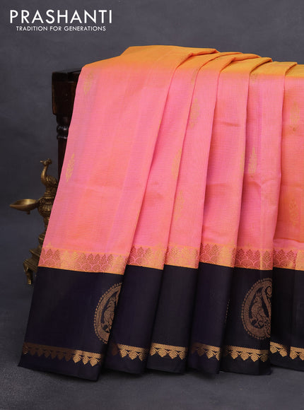 Kuppadam silk cotton saree dual shade of peach pink and navy blue with allover vairosi pattern & buttas and zari woven paisley butta border