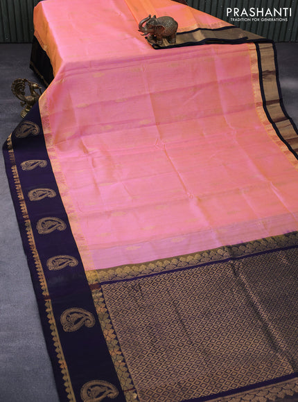 Kuppadam silk cotton saree dual shade of peach pink and navy blue with allover vairosi pattern & buttas and zari woven paisley butta border