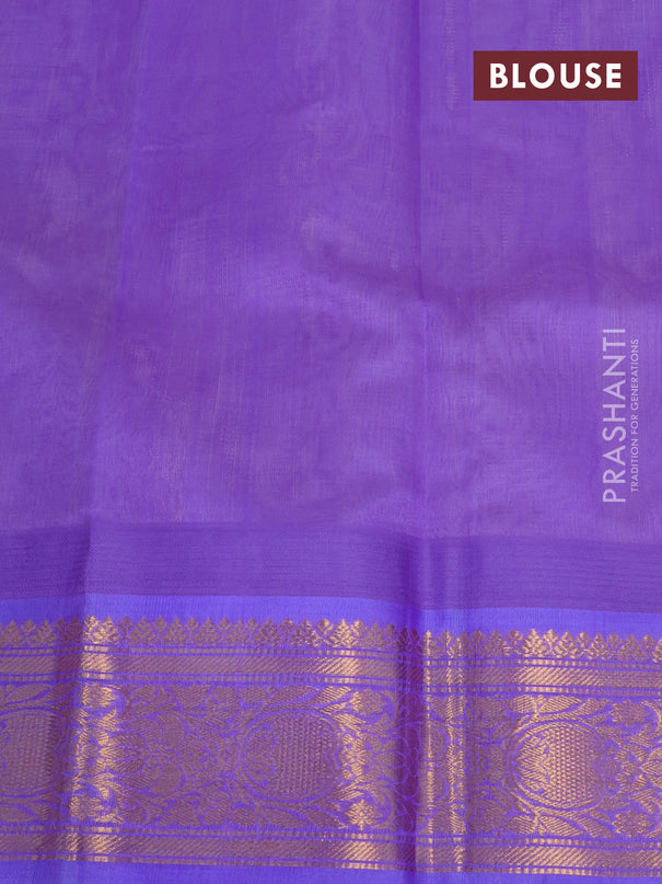 Kuppadam silk cotton saree cream and lavender with allover vairosi pattern & buttas and temple design zari woven border