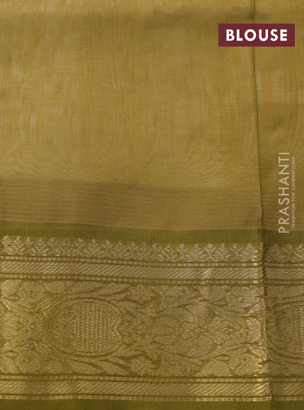 Kuppadam silk cotton saree cream and mehendi green with allover vairosi pattern & buttas and temple design zari woven border