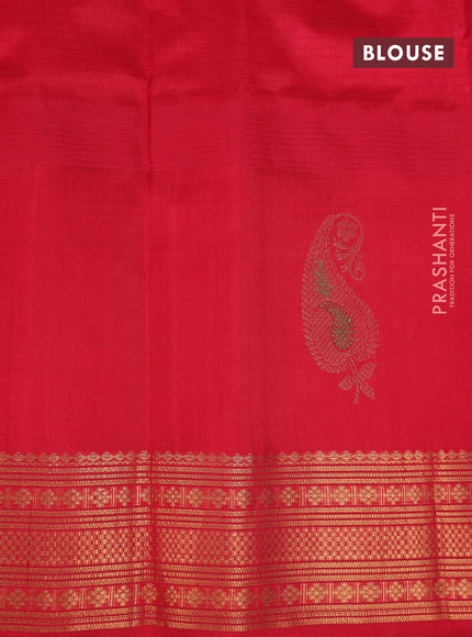 Kuppadam silk cotton saree light pink and red with allover checked pattern and temple design paisley zari woven butta border