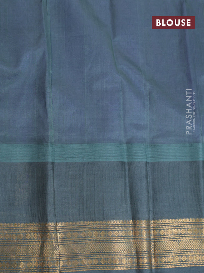 Kuppadam silk cotton saree lavender and greyish green with allover checked pattern and temple design paisley zari woven butta border