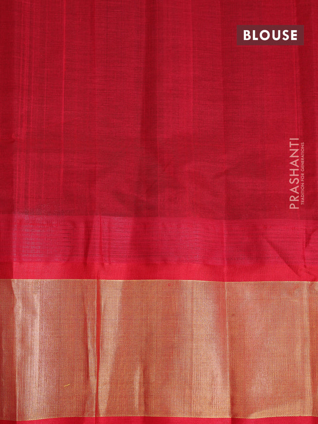 Kuppadam silk cotton saree coffee brown and red with plain body and temple design zari woven border